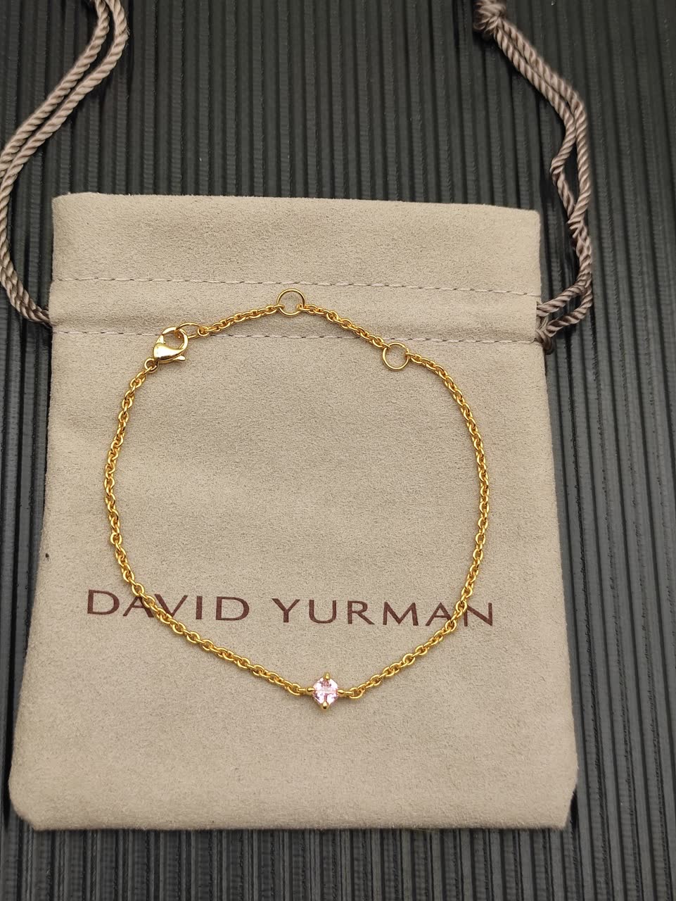David Yurman Delicate Gold Bracelet with Pink Gemstone